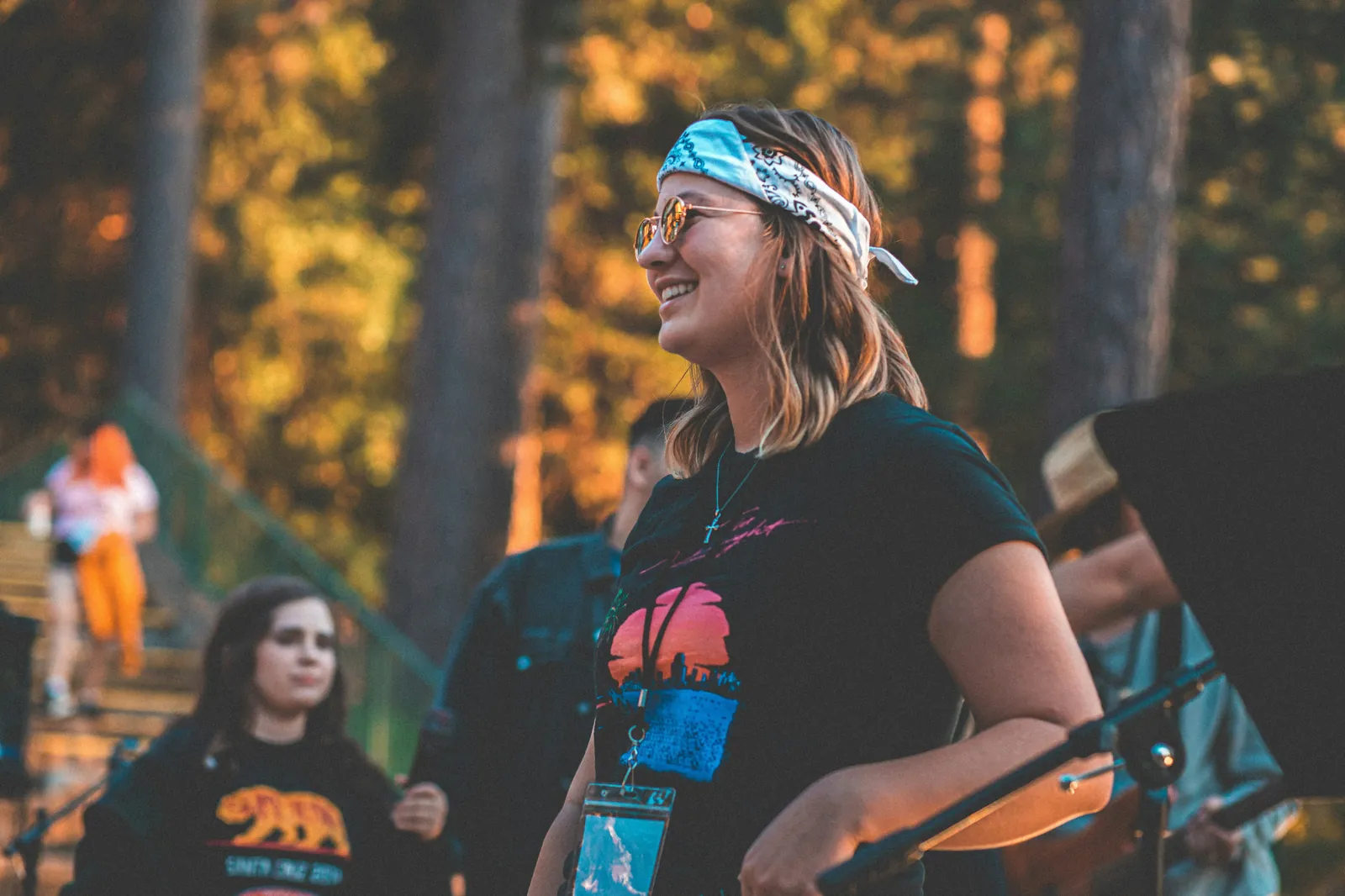 Camp staff and campers together outdoors